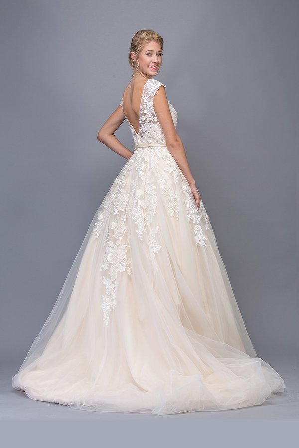 Lace Tulle Cap Sleeve A-line Bridal Dress by Eureka 6601