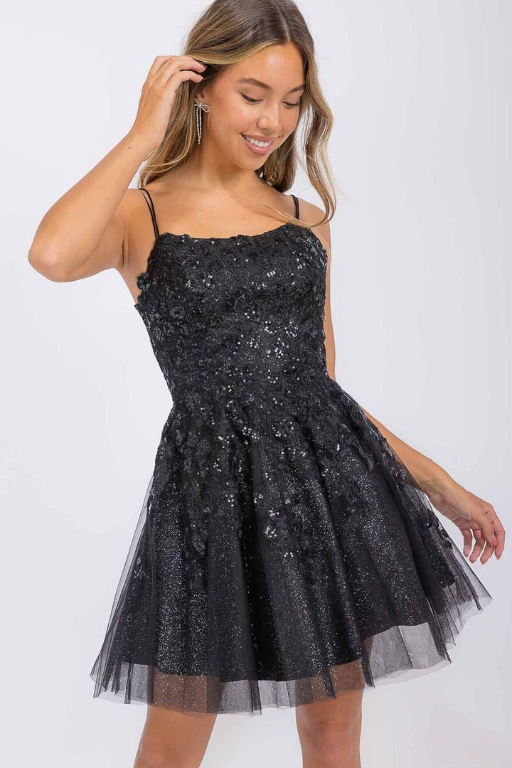 Glitter Short Sleeveless A-line Dress by Eureka EK127