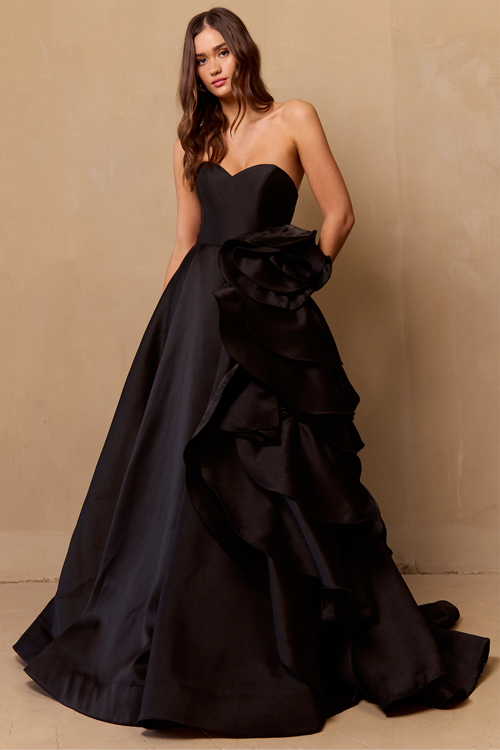 amelia couture black dress Cowl Neck Side Slit Spaghetti Straps Fitted Long Prom Dress by AMELIA COUTURE 3013 Black / 6