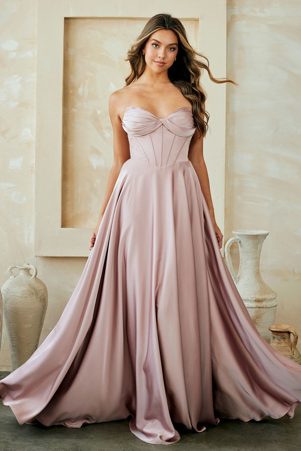 Strapless A-line Slit Gown by Amelia Couture 4053