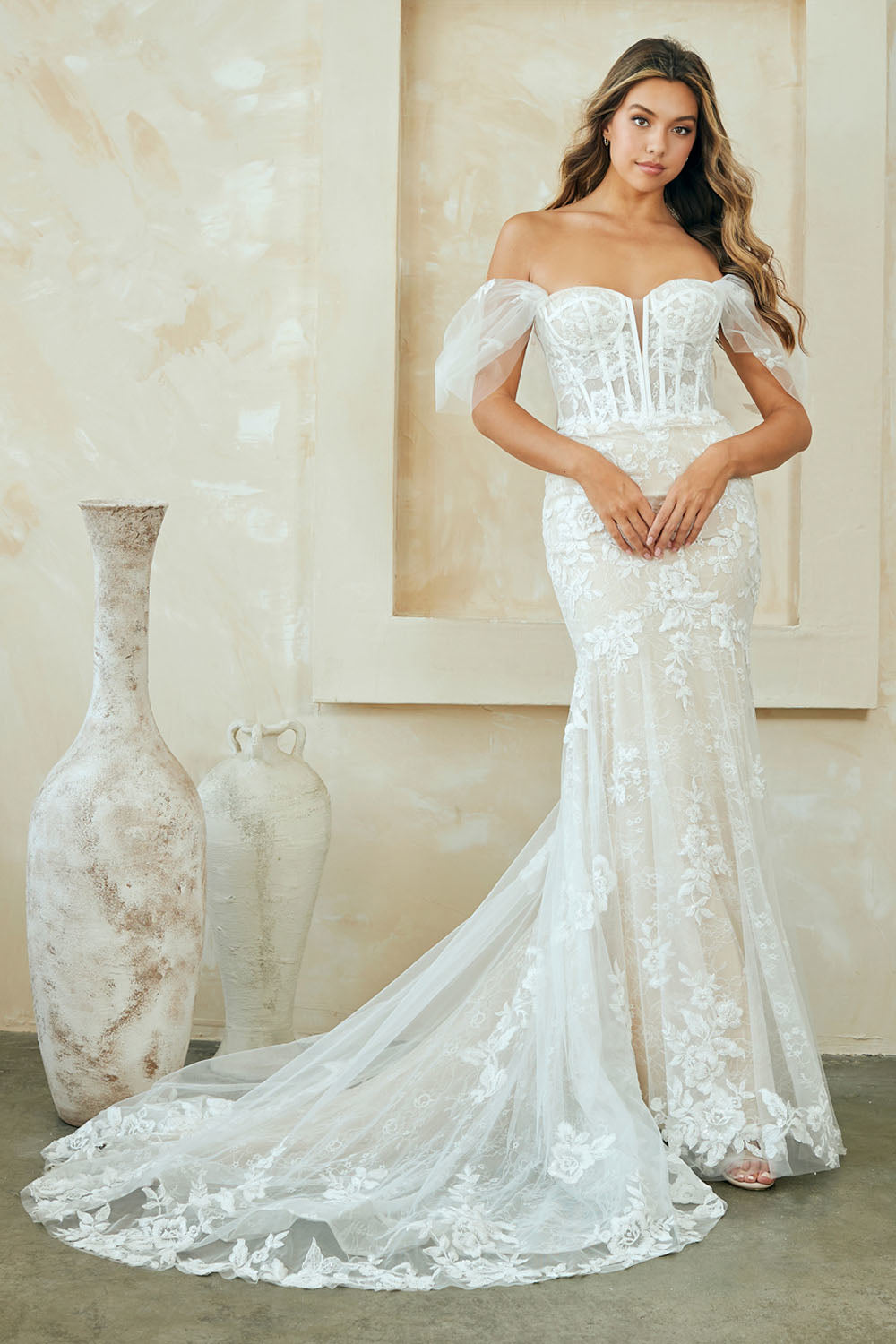 Off Shoulder Bridal Mermaid Dress by Amelia Couture WL0100 4 / White