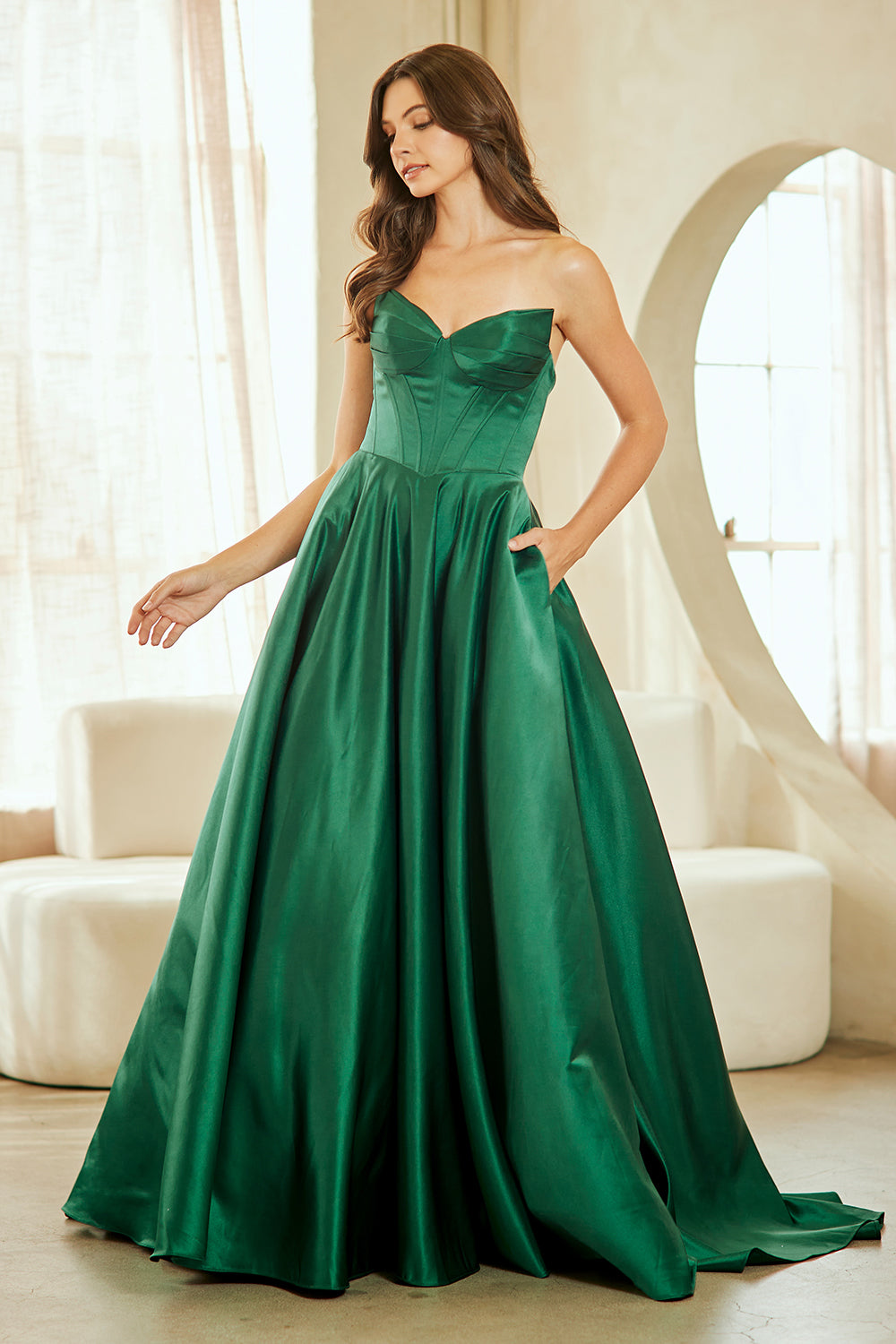 Satin Strapless A-line Gown by Amelia Couture 5080