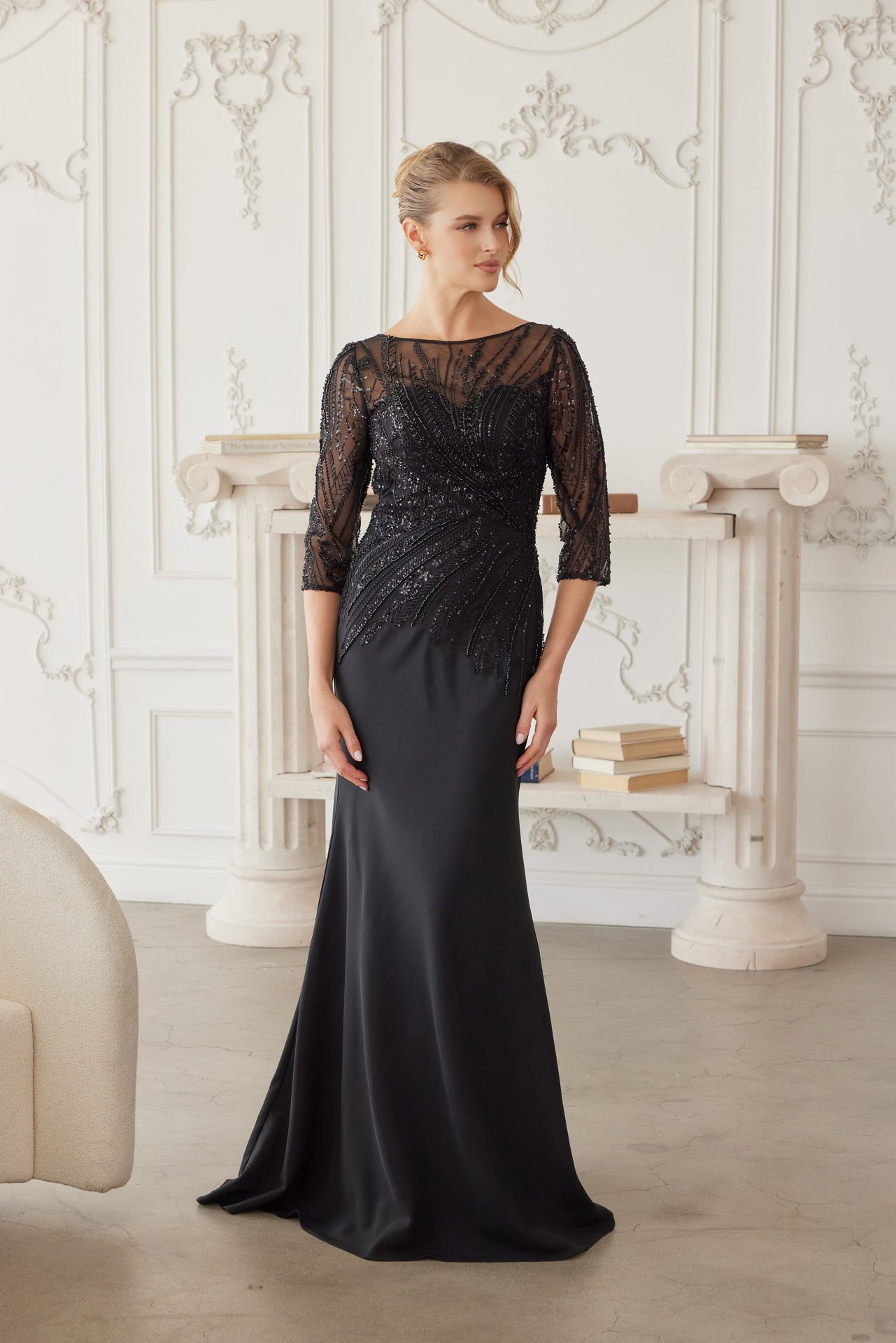 Beaded 3/4 Sleeve Gown by Nox Anabel MH137 – ABC Fashion