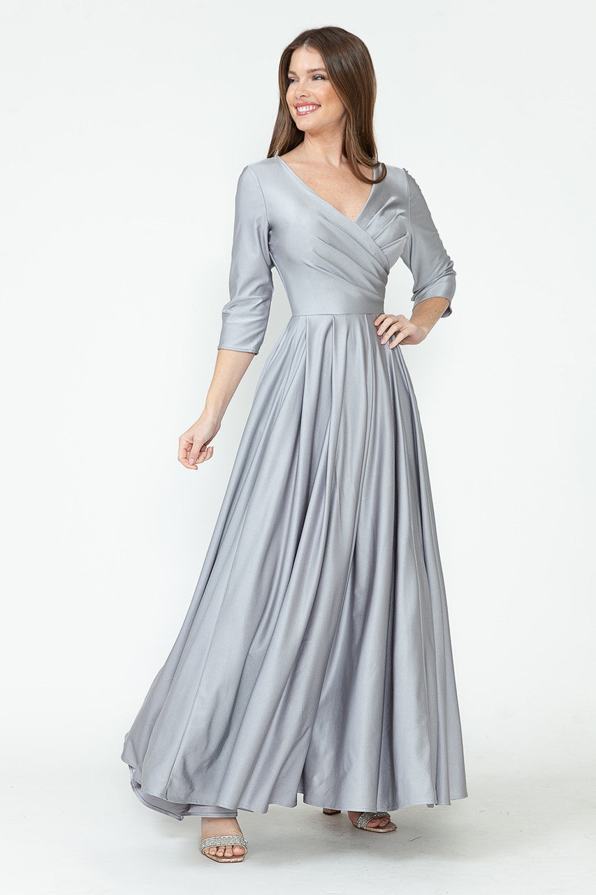 3/4 Sleeve V-Neck A-line Gown by Lenovia 5243
