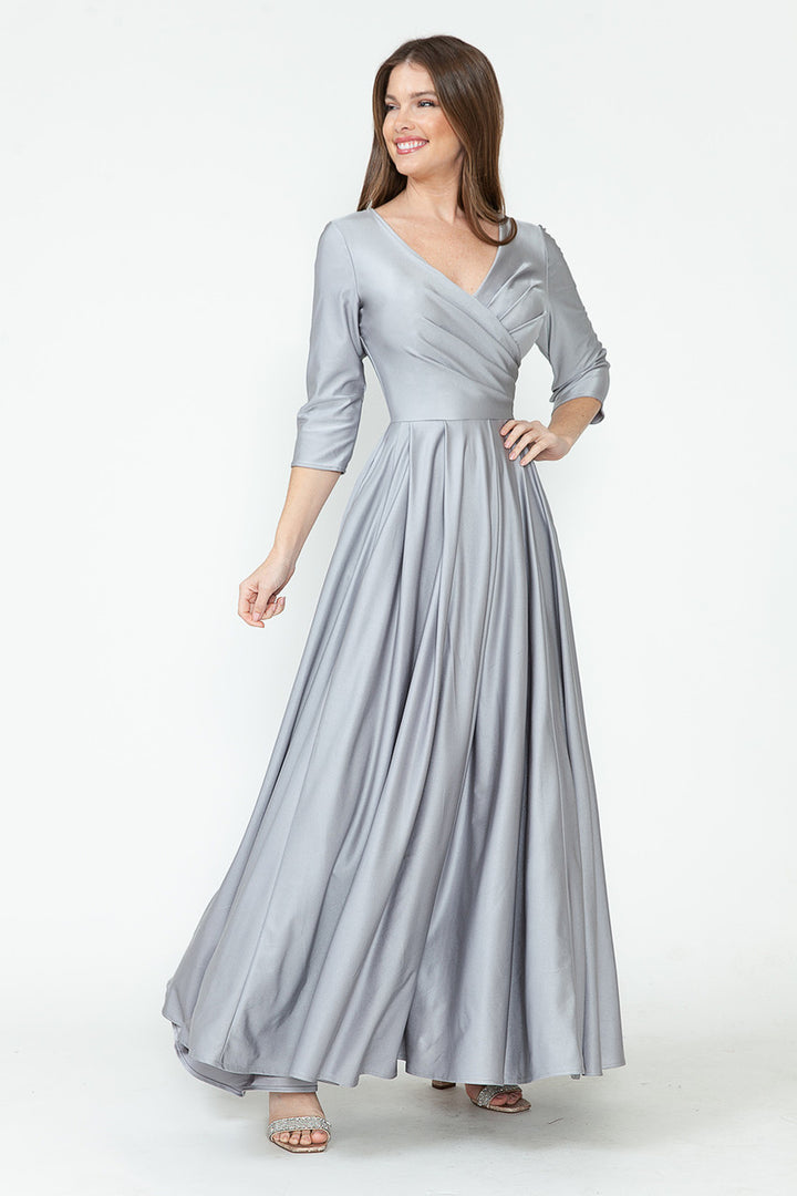 3/4 Sleeve V-Neck A-line Gown by Lenovia 5243