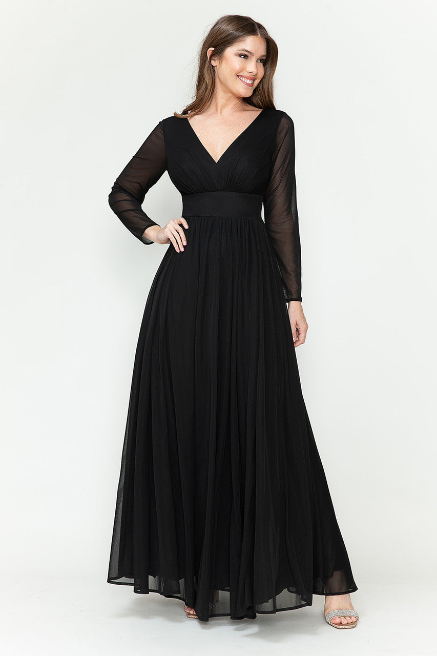 Long Sleeve V-Neck A-line Gown by Lenovia 5234