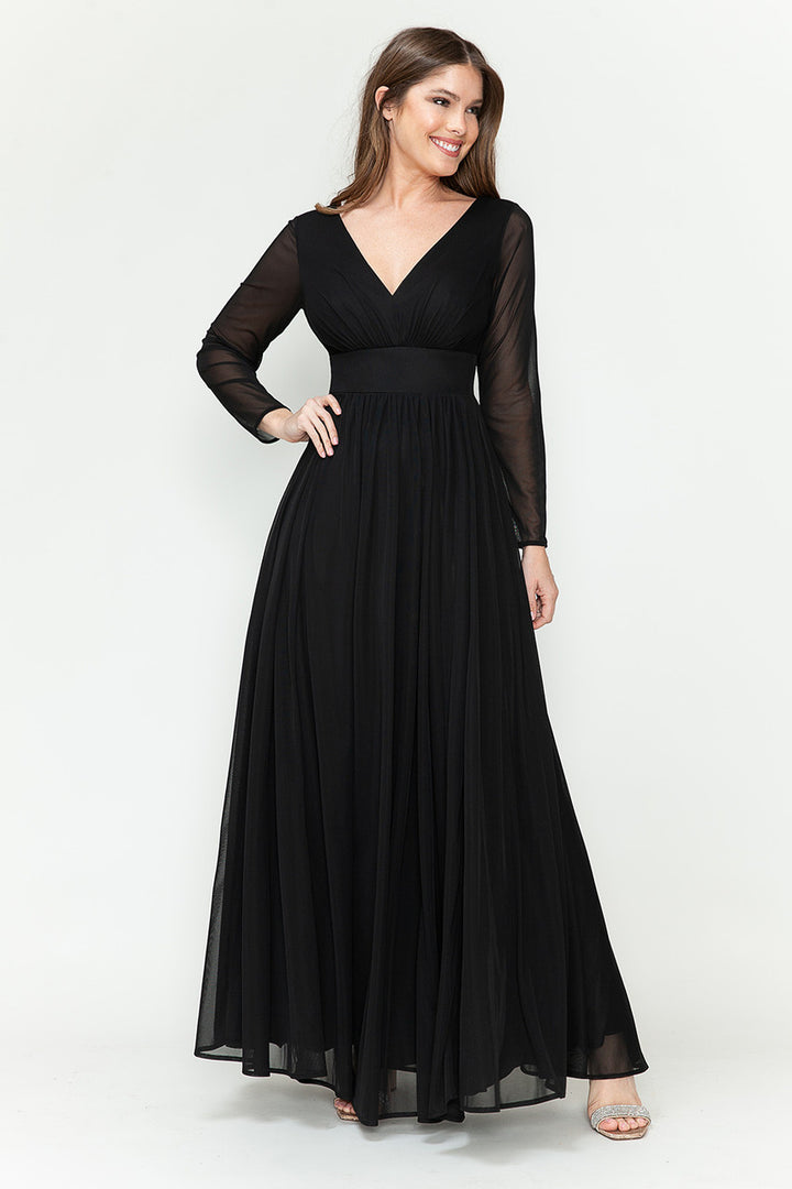 Long Sleeve V-Neck A-line Gown by Lenovia 5234