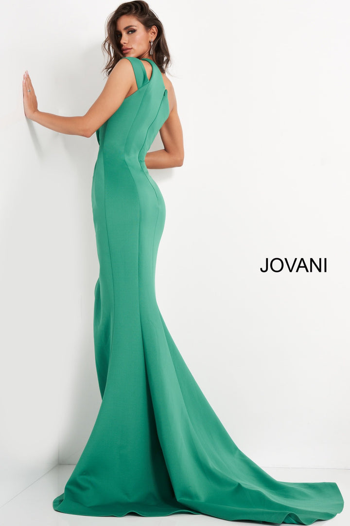 Crepe Fitted One Shoulder Slit Gown by Jovani 04222