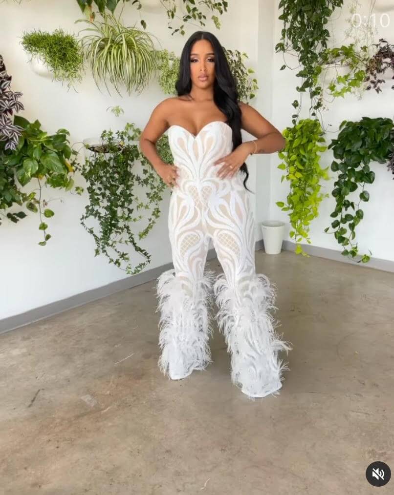 Sequin Feather Strapless Jumpsuit by Jovani 05669