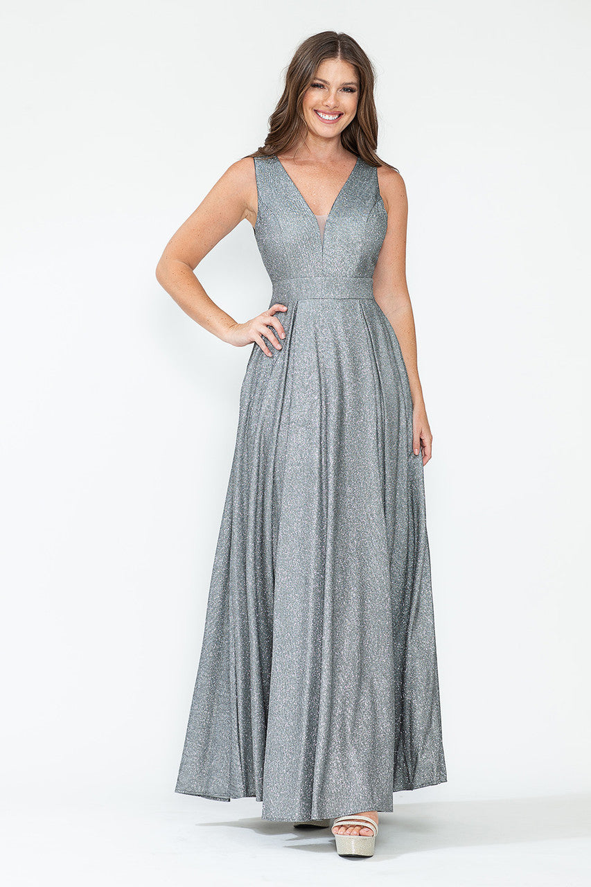 Metallic Sleeveless A-line Gown by Lenovia 5256