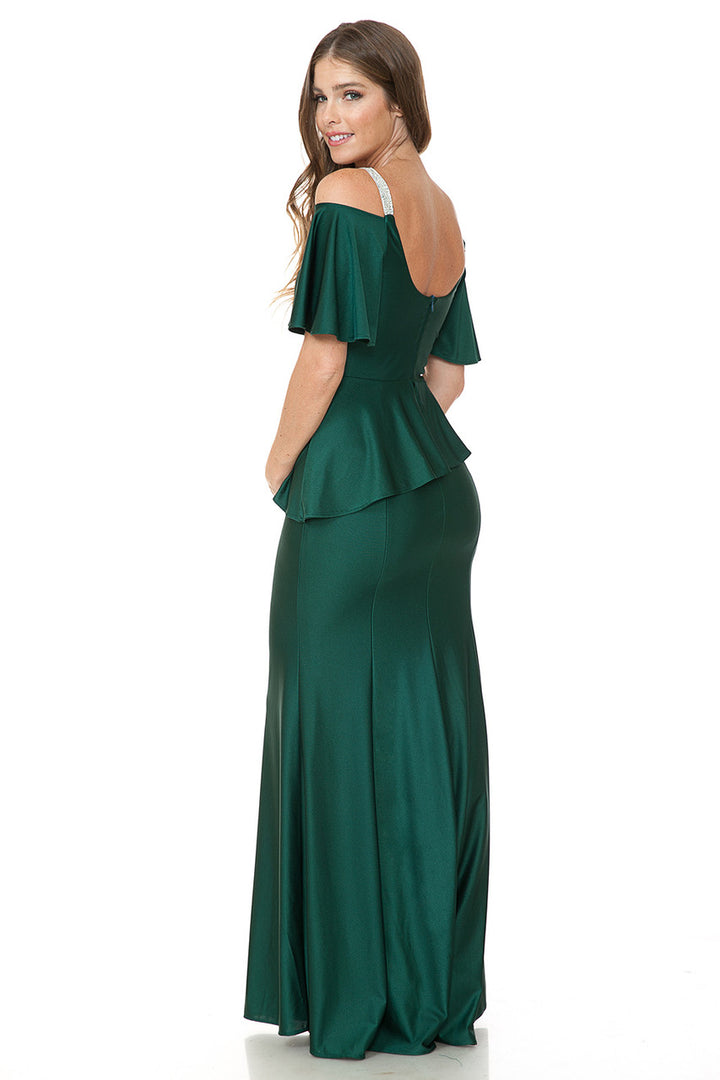 Fitted Cold Shoulder Peplum Gown by Lenovia 5282
