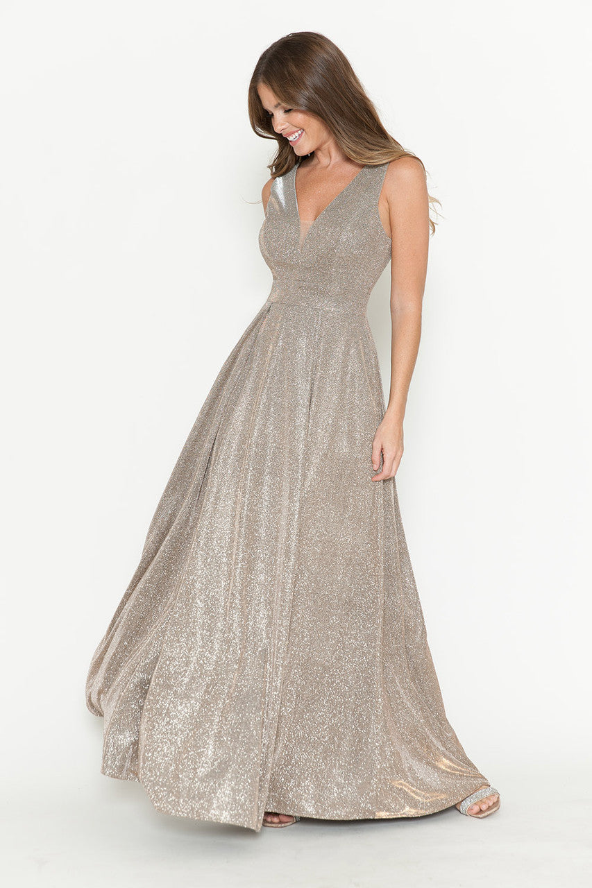 Metallic Sleeveless A-line Gown by Lenovia 5256