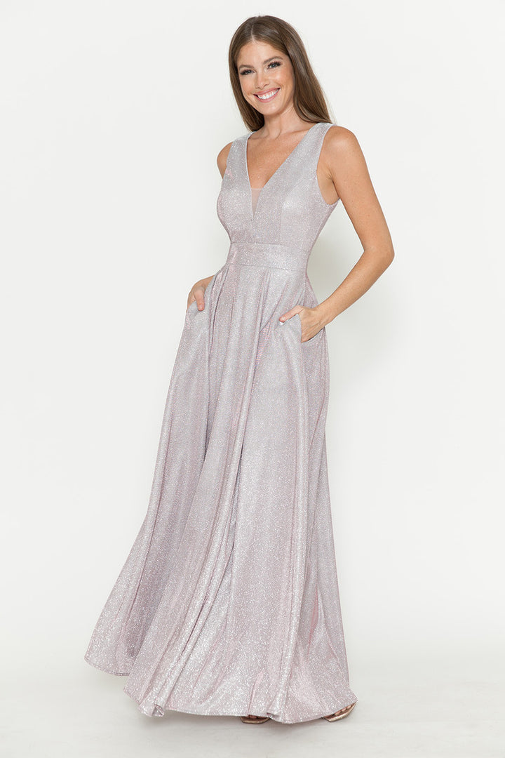 Metallic Sleeveless A-line Gown by Lenovia 5256