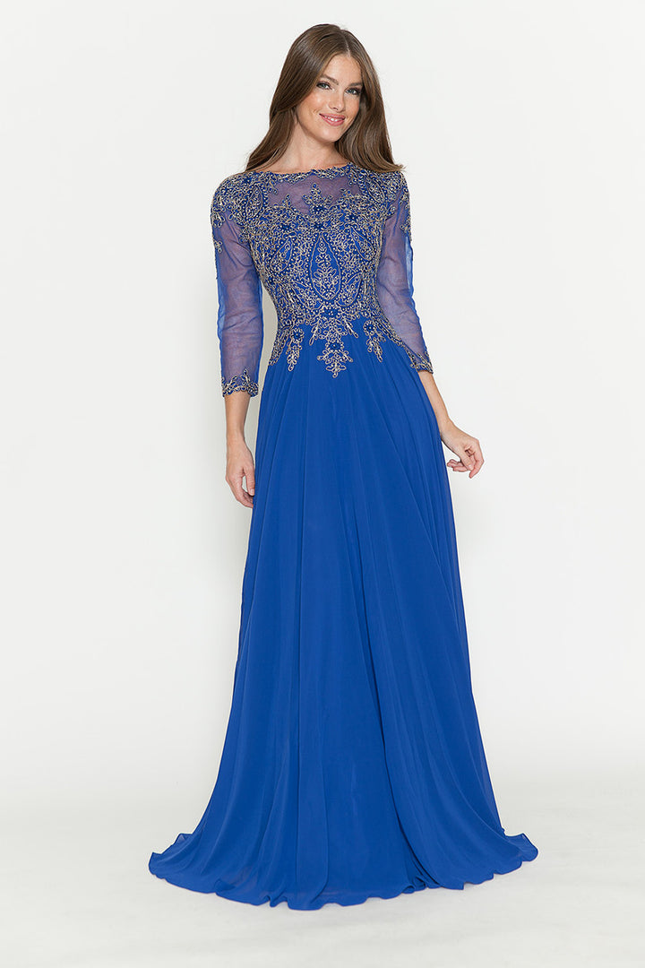 Embroidered 3/4 Sleeve A-line Gown by Lenovia 8171