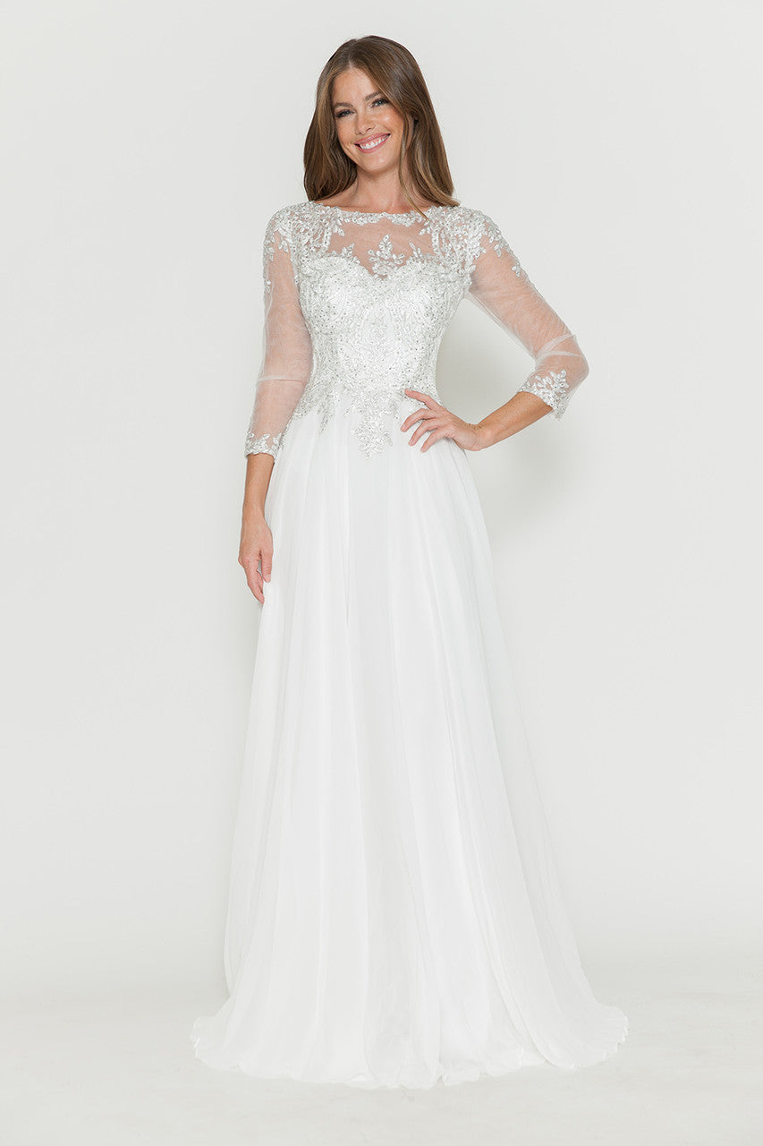 Embroidered 3/4 Sleeve A-line Gown by Lenovia 8171