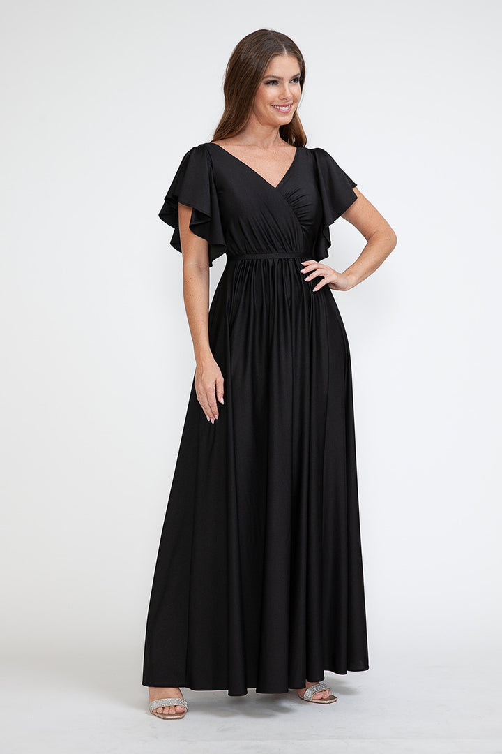 Ruffled Short Sleeve A-line Gown by Lenovia 5277