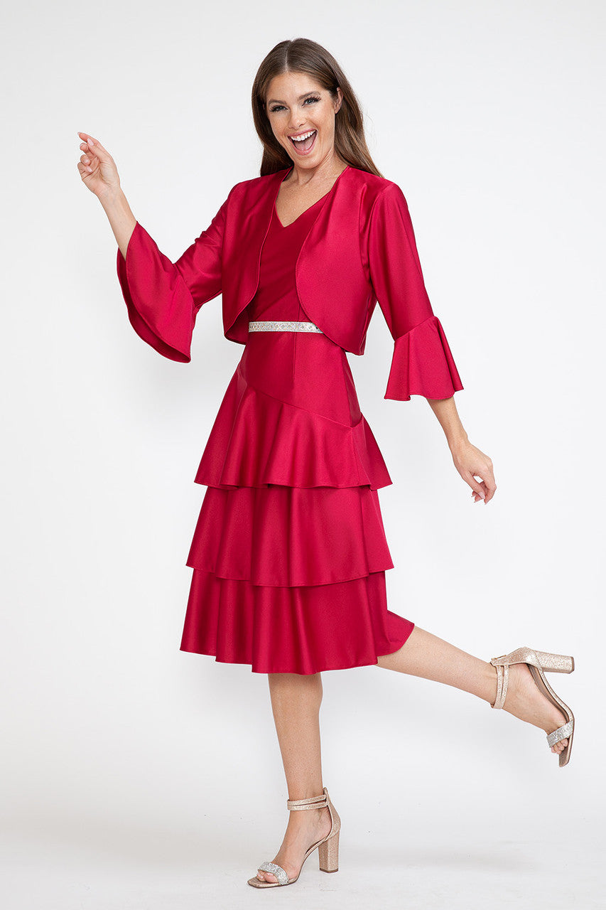 Tiered Stretch Crepe 2-Piece Jacket Dress 5283 by Lenovia 3XL / Scarlet Tiered Stretch Crepe 2-Piece Jacket Dress 5283 by Lenovia 3XL / Scarlet