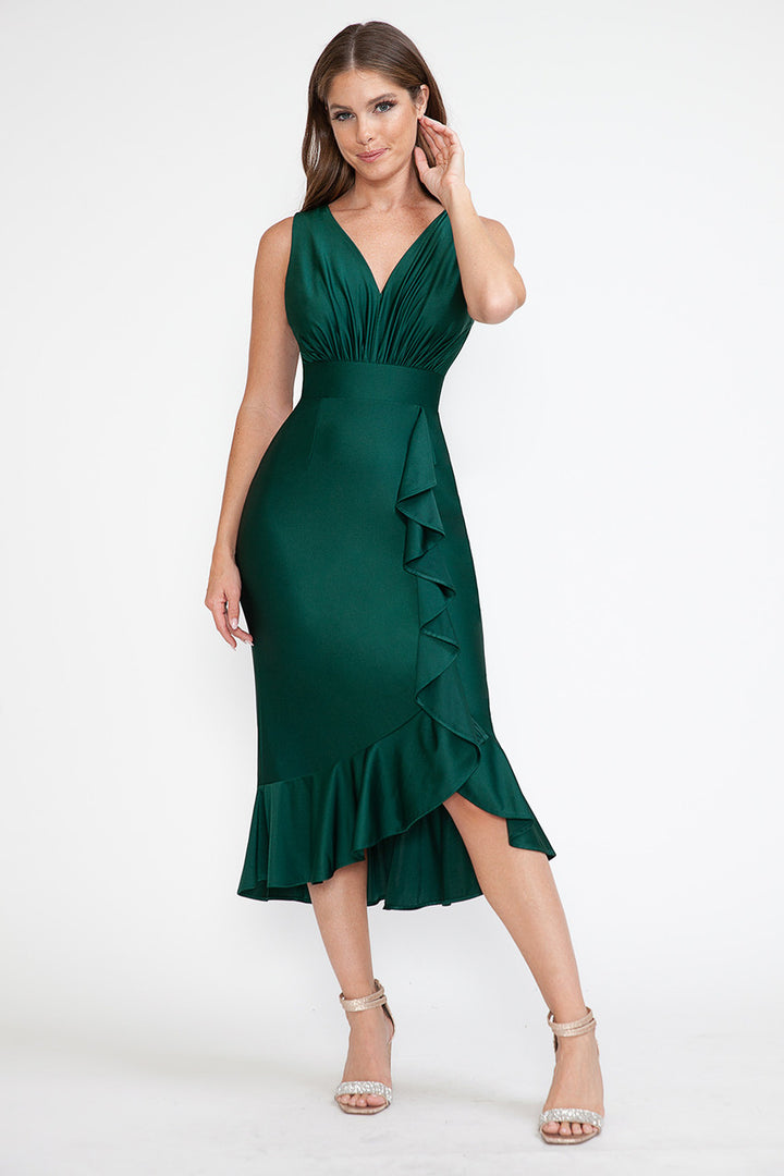 Sleeveless Ruffled Midi Dress by Lenovia 5280