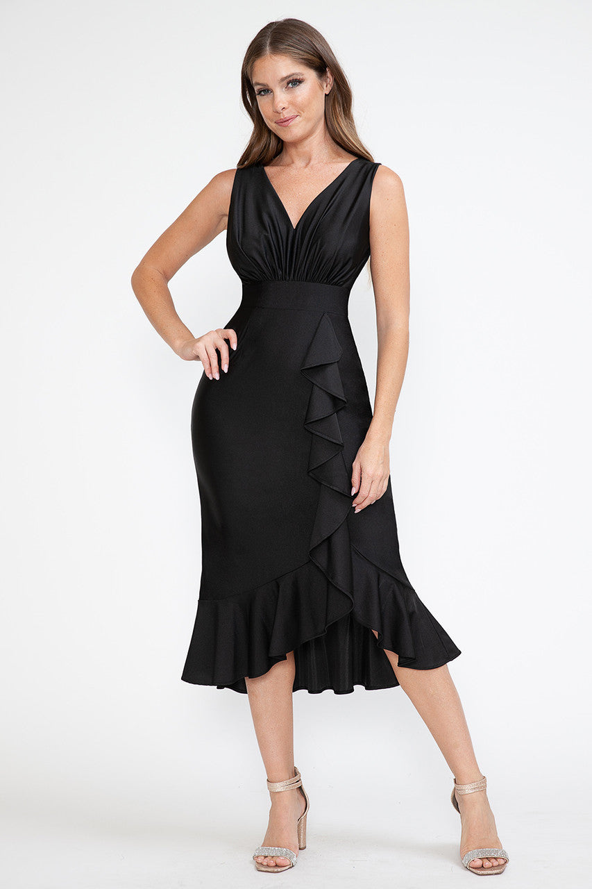 Sleeveless Ruffled Midi Dress by Lenovia 5280