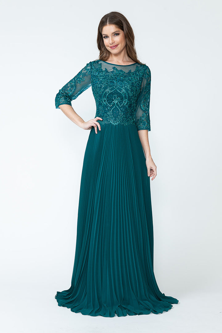 Chiffon 3/4 Sleeve A-line Gown by Lenovia 8145
