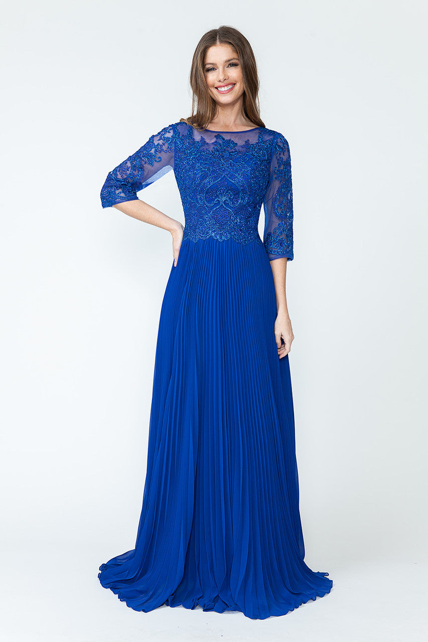 Chiffon 3/4 Sleeve A-line Gown by Lenovia 8145