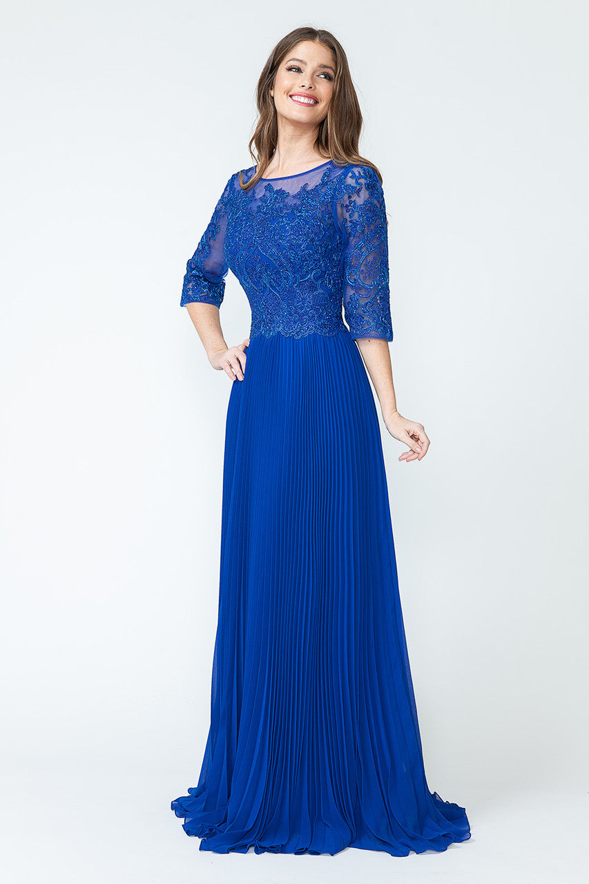 Chiffon 3/4 Sleeve A-line Gown by Lenovia 8145