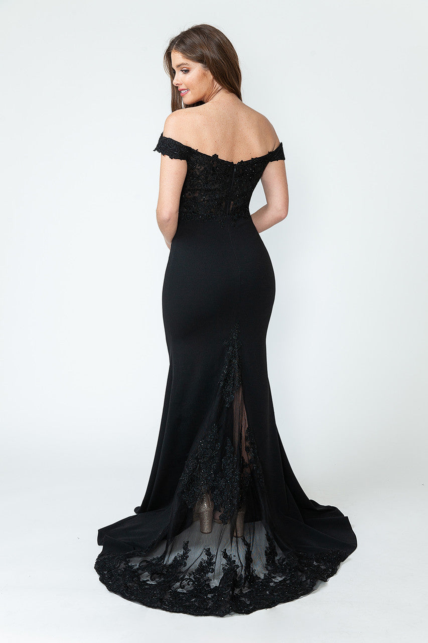 Embroidered Crepe Off Shoulder Gown by Lenovia 8134