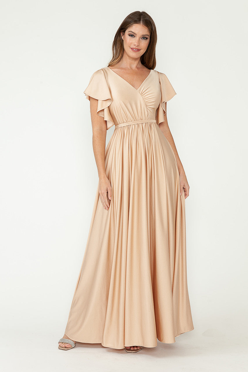 Ruffled Short Sleeve A-line Gown by Lenovia 5277