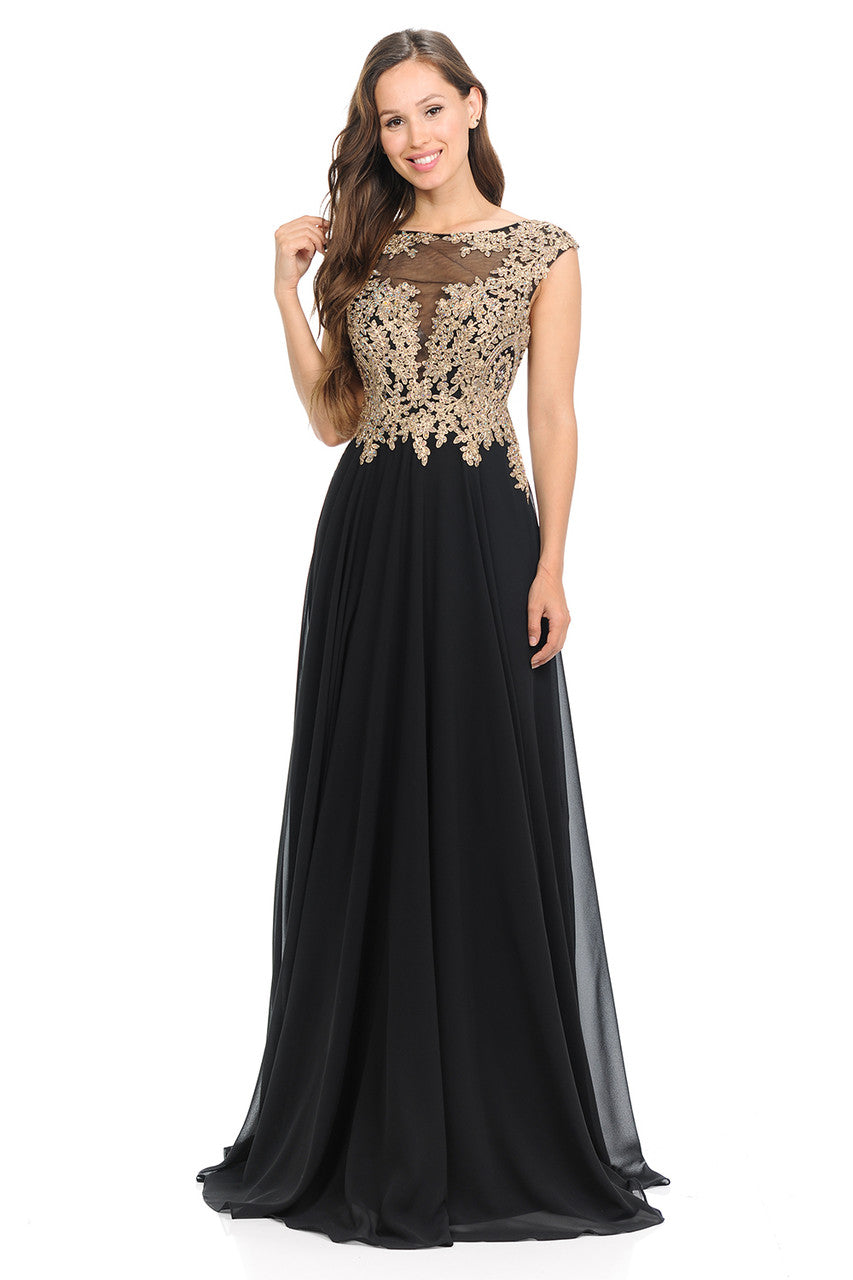 Chiffon Cap Sleeve A-line Gown by Lenovia 8123