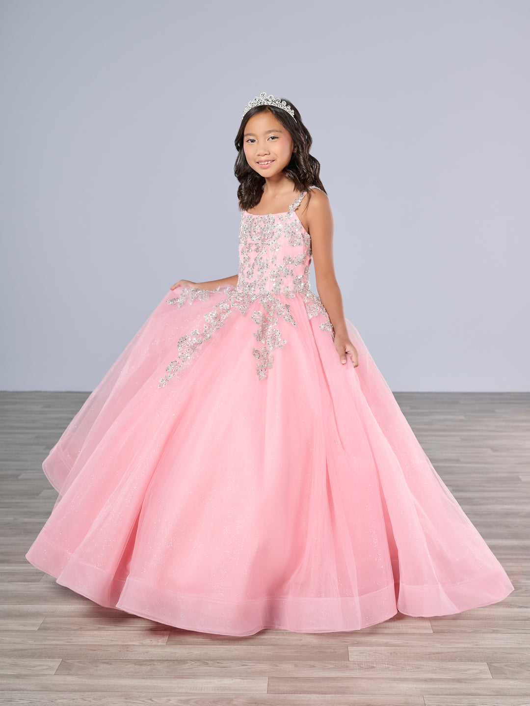 Girls Applique Sleeveless Gown by Tiffany Princess 13799