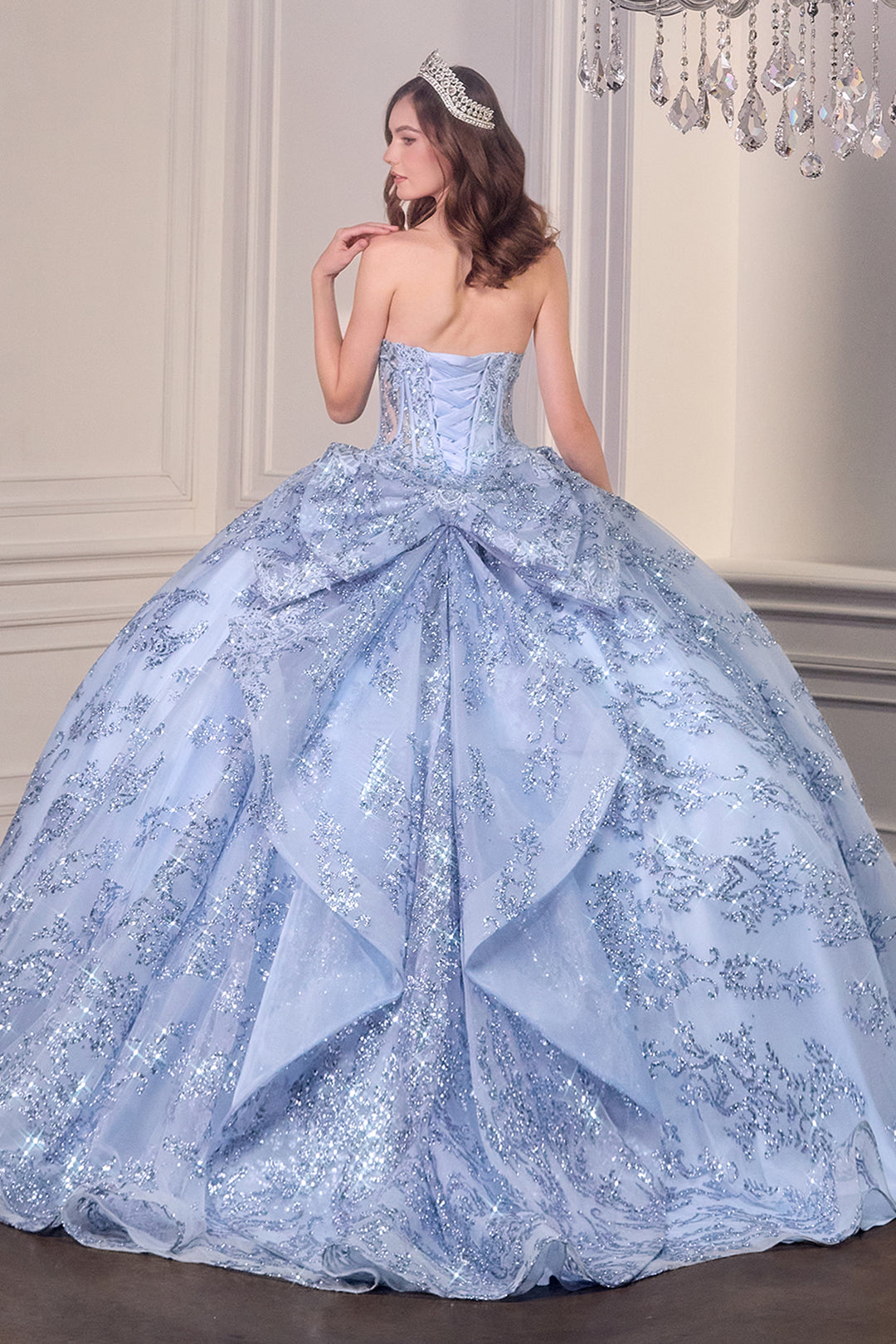 Applique Strapless Bow Ball Gown by Ladivine 15732