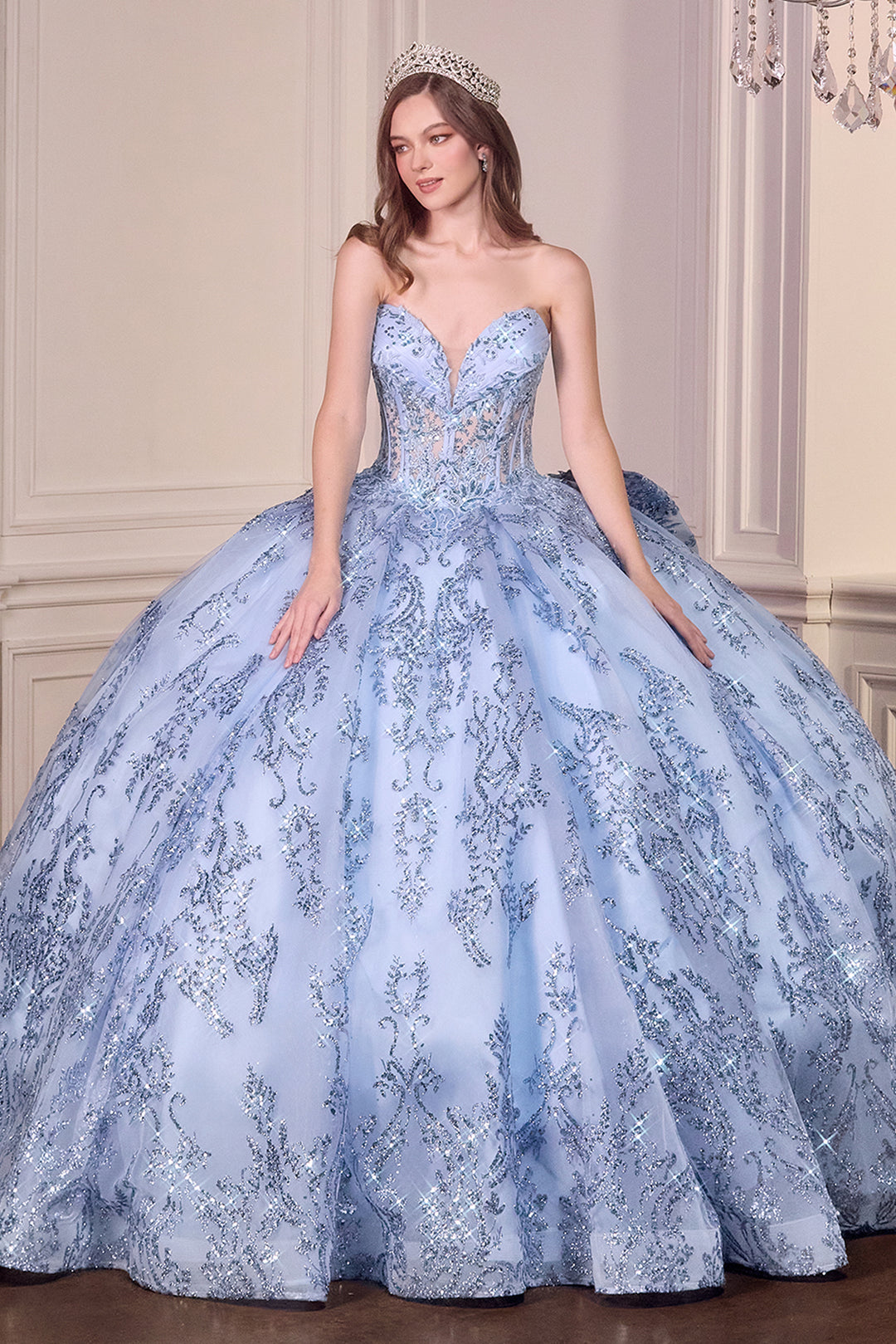 Applique Strapless Bow Ball Gown by Ladivine 15732