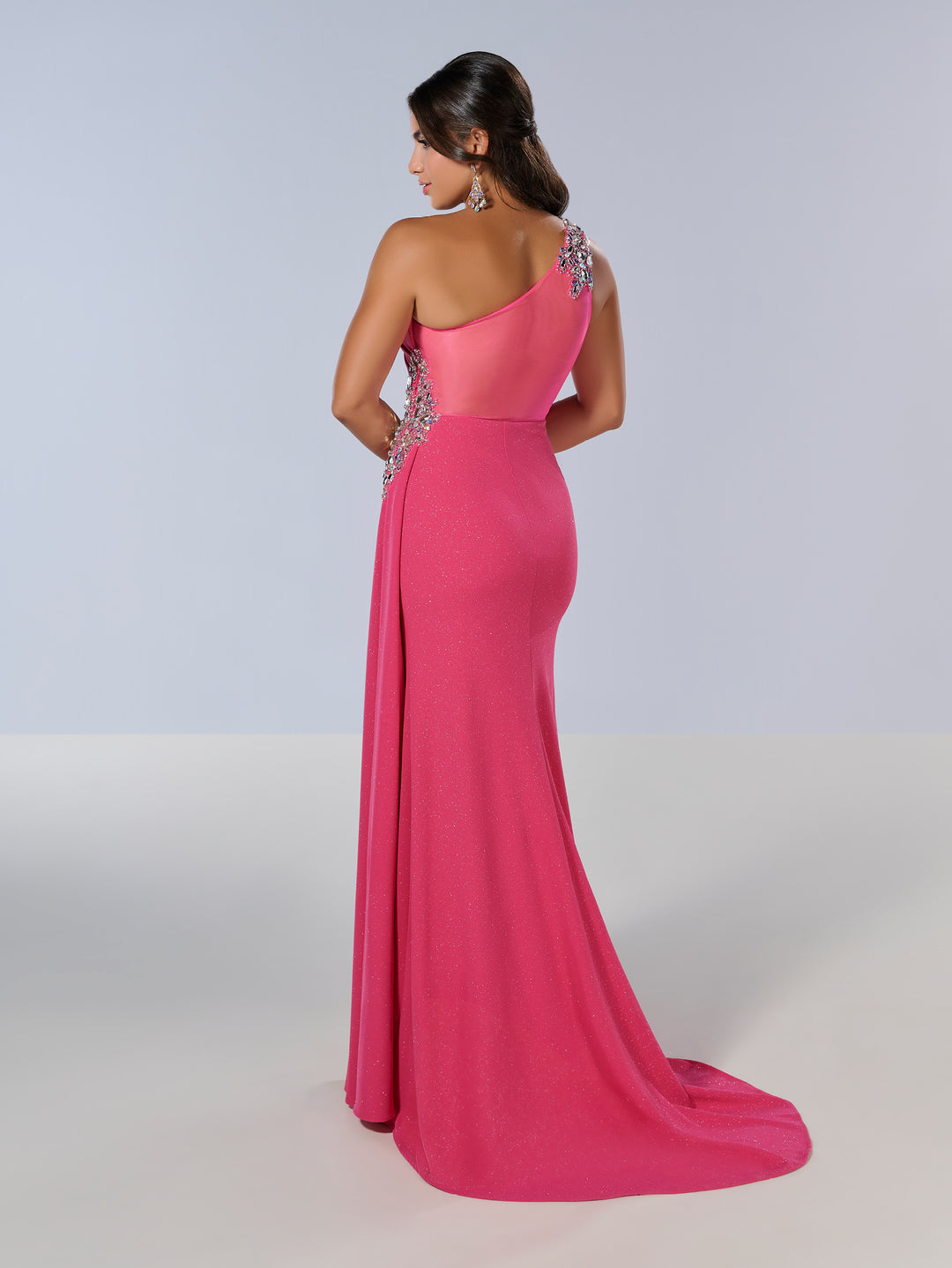 Spandex Fitted One Shoulder Slit Gown by Tiffany Designs 16211