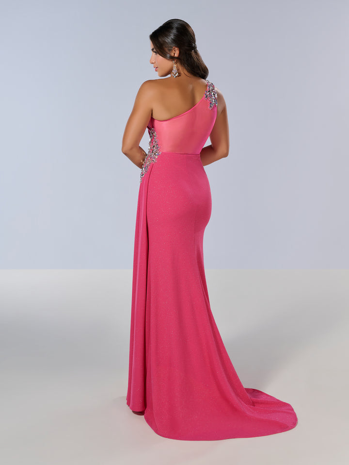 Spandex Fitted One Shoulder Slit Gown by Tiffany Designs 16211