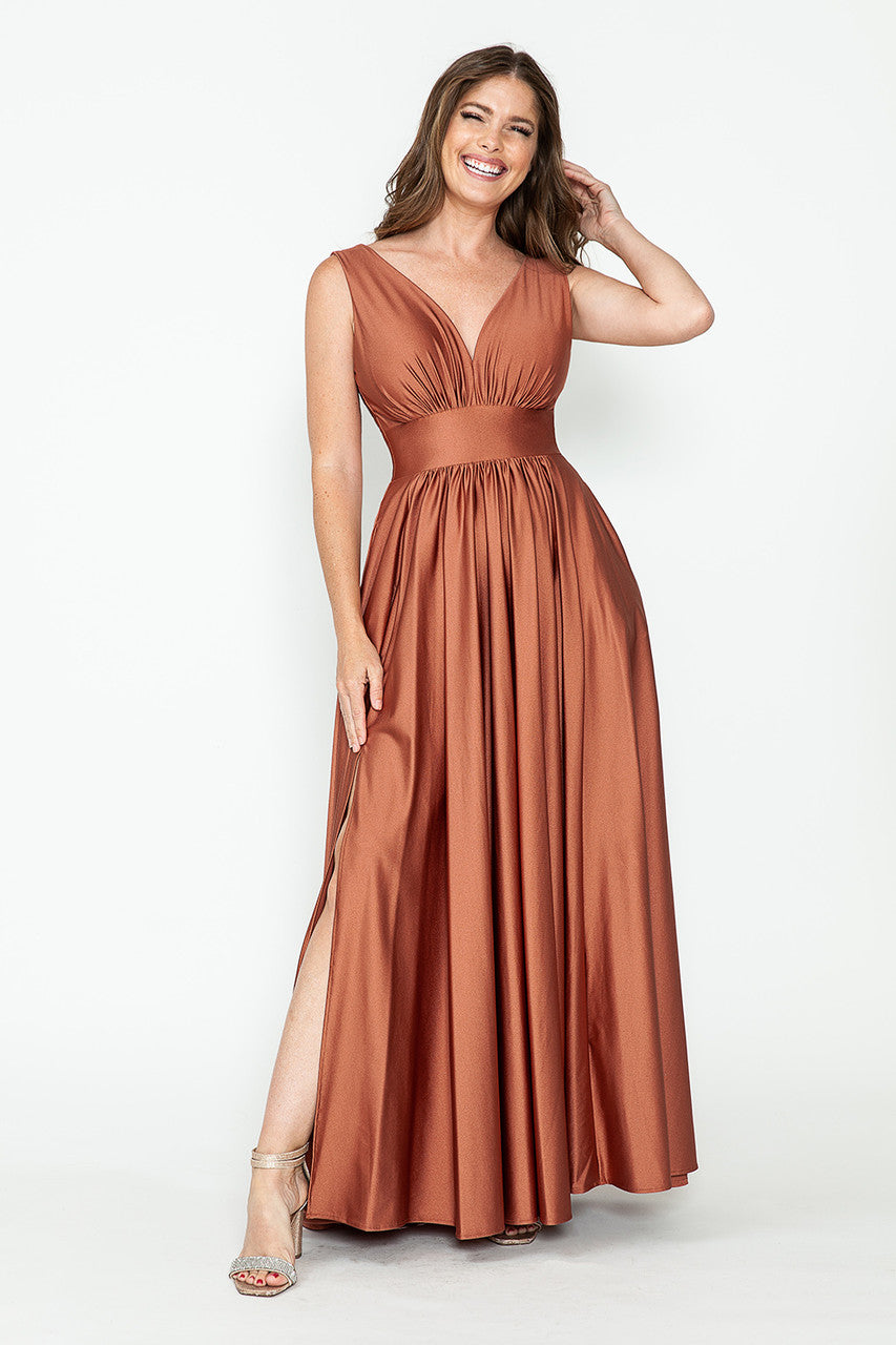 Sleeveless A-line Slit Gown by Lenovia 5232