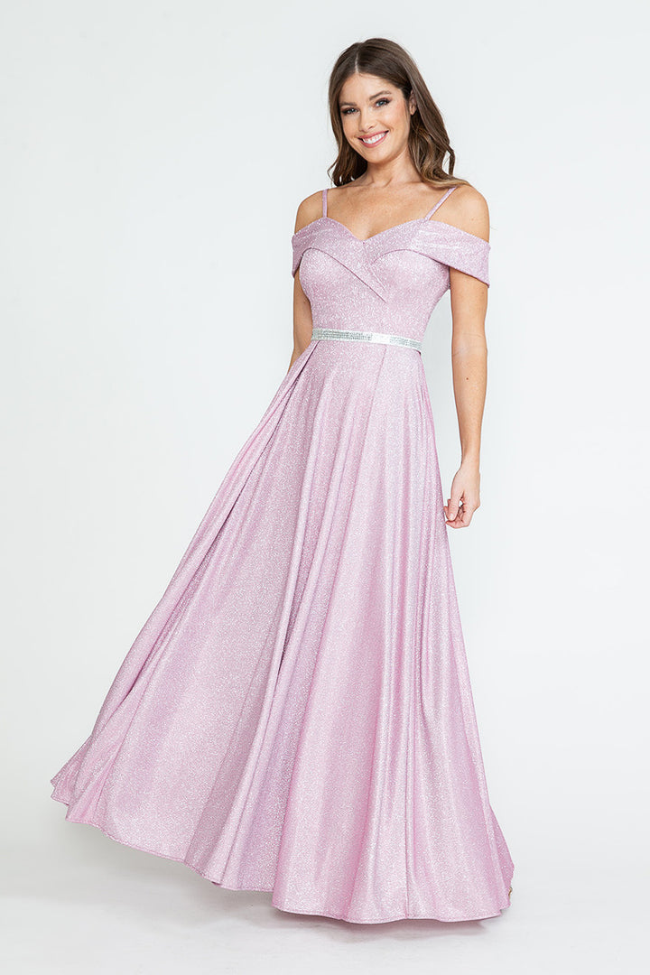 Metallic Cold Shoulder A-line Gown by Lenovia 5236