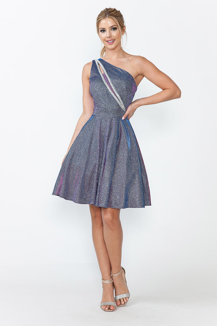 Metallic Short One Shoulder Dress by Lenovia 5272