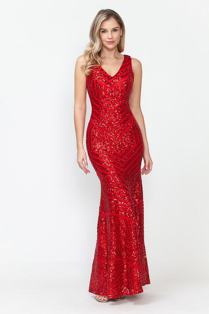 Sequin Print V-Neck Mermaid Dress by Lenovia 5150