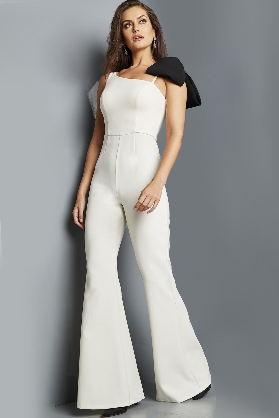 Crepe One Shoulder Bow Jumpsuit by Jovani 22589