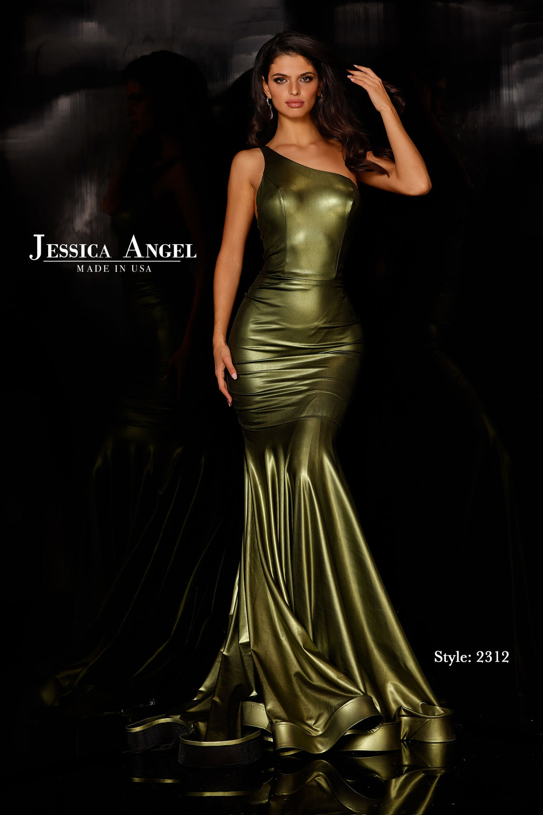 Metallic One Shoulder Slit Gown by Jessica Angel 2312
