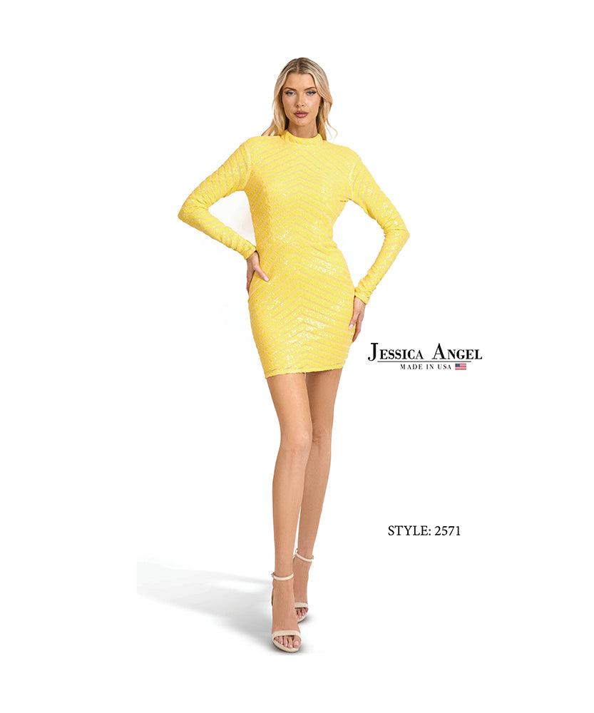 Sequin Short Long Sleeve Dress by Jessica Angel 2571 5XL / Yellow
