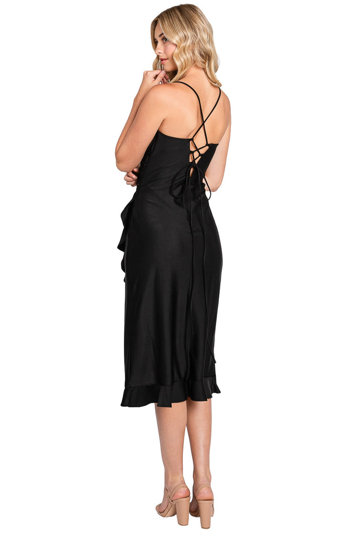 Fitted Sleeveless V-Neck Midi Dress by Lenovia 3065