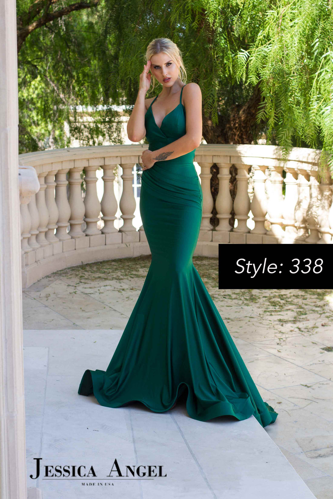 Jersey Fitted V-Neck Gown by Jessica Angel 338