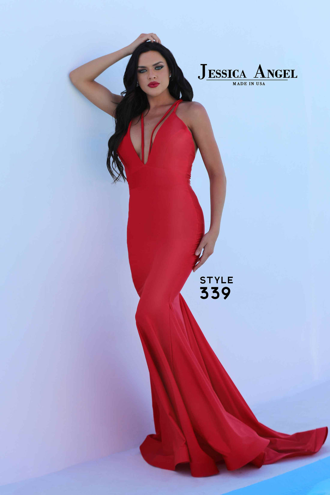 Jersey Fitted V-Neck Gown by Jessica Angel 339