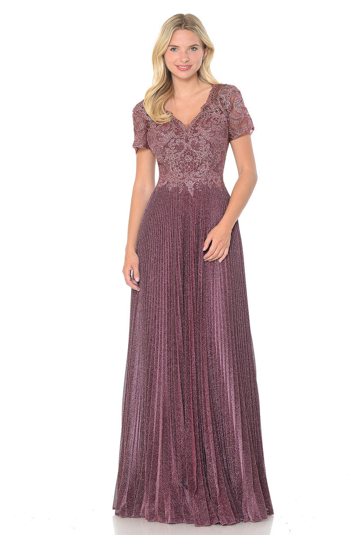 Embroidered Short Sleeve A-line Gown by Lenovia 8139