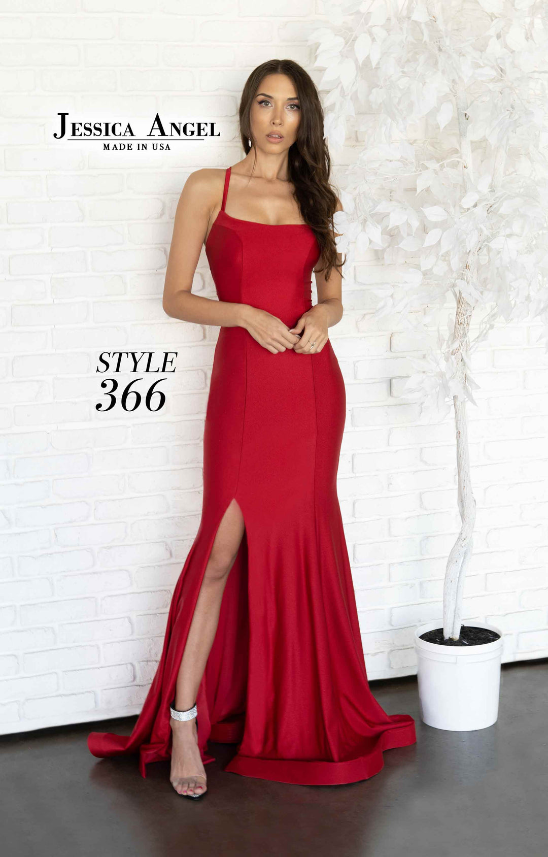 Jersey Strappy Back Slit Gown by Jessica Angel 366