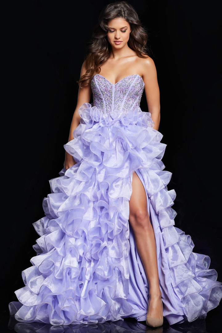 Organza Strapless A-line Ruffled Gown by Jovani 37322