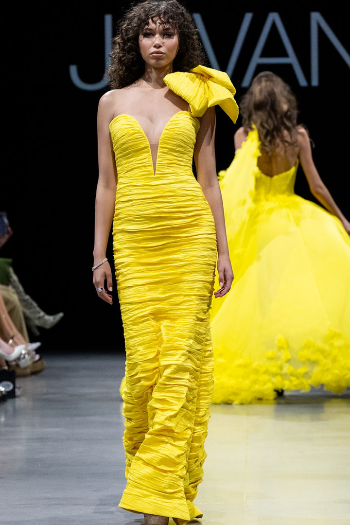 Fitted One Shoulder Bow Gown by Jovani 38240