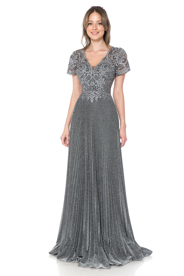 Embroidered Short Sleeve A-line Gown by Lenovia 8139