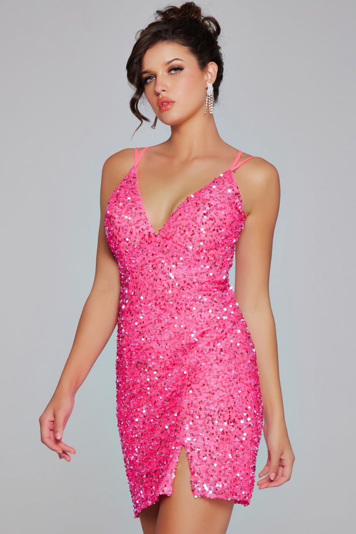 Sequin Fitted Short Sleeveless Slit Dress by Jovani 39630